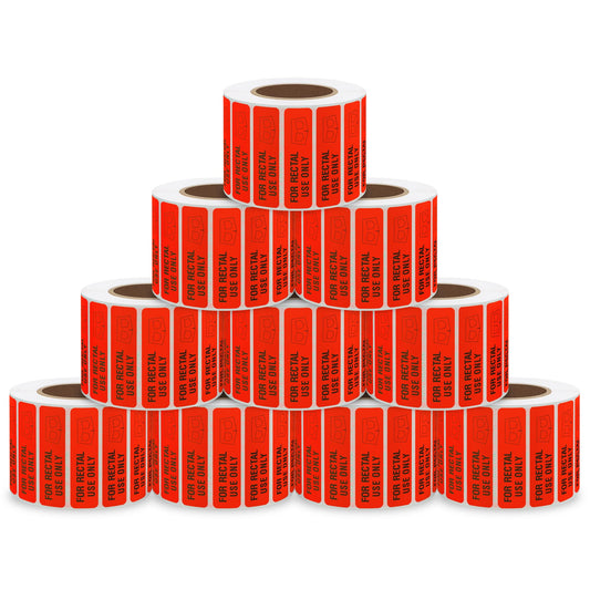 for Rectal Use Only Stickers 1.5 × 0.375 Inch Mischief Warning Label Fluorescent Red - 500 Stickers Per Roll (10 Rolls)