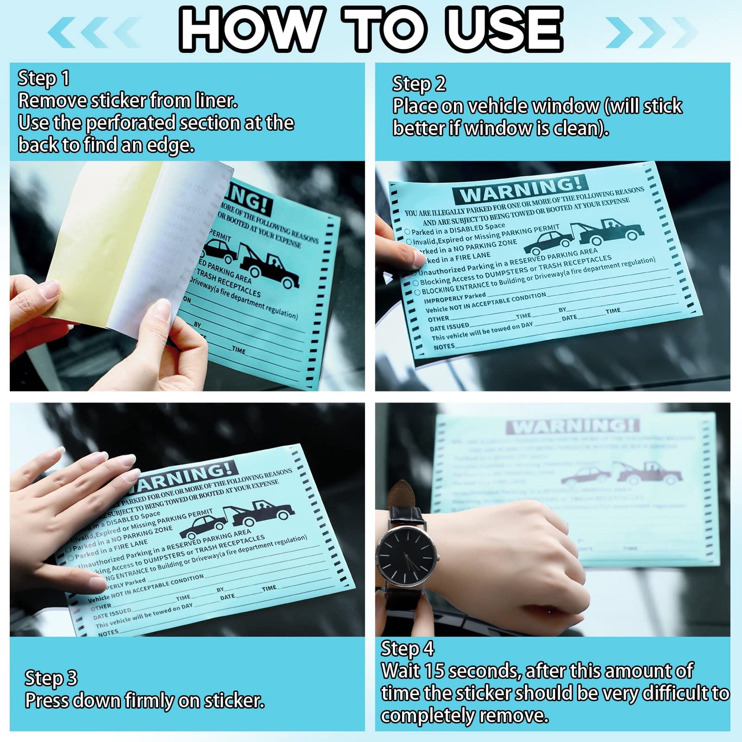 Crtiin 200 Pcs Adhesive Parking Violation Stickers Illegally No Parking Stickers Handicap Tickets Hard to Remove Towing Sign Notice Towing Tag Fluorescent Labels for Car Vehicle Truck(Blue) Blue