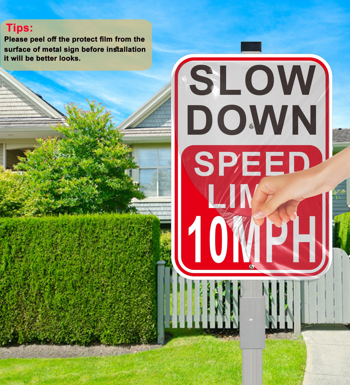 2Pack Slow Down Sign, Speed Limit 10MPH Sign with 36" Stakes, 14"×10" Reflective Aluminum, Fade Resistant/Waterproof, Including Screws, Easy to Install Speed 10 with stake