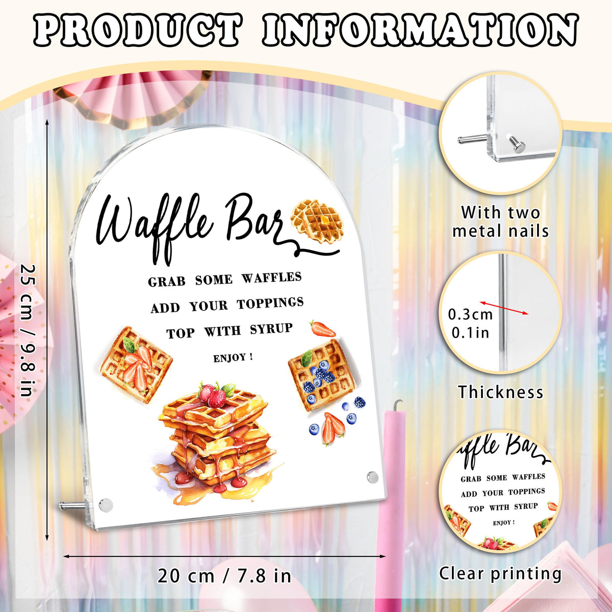 Waffle Bar Sign, Acrylic Signs for Baby Shower Gender Reveal Bridal Shower Wedding Birthday Party, Dessert Bar Sign Reception Supplies dark brown