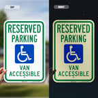 SmartSign 18 x 12 inch “Reserved Parking - Van Accessible” Handicapped Parking Metal Sign, 63 mil Aluminum, 3M Laminated Engineer Grade Reflective Material, Green, Blue and White, Made in USA EG Reflective Aluminum