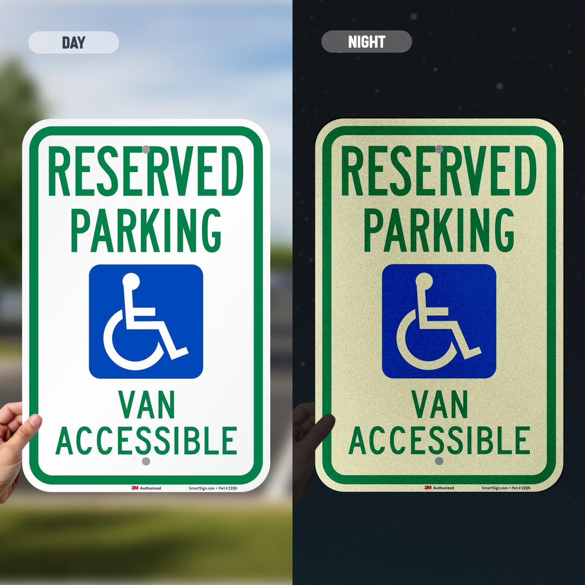 SmartSign 18 x 12 inch “Reserved Parking - Van Accessible” Handicapped Parking Metal Sign, 63 mil Aluminum, 3M Laminated Engineer Grade Reflective Material, Green, Blue and White, Made in USA EG Reflective Aluminum