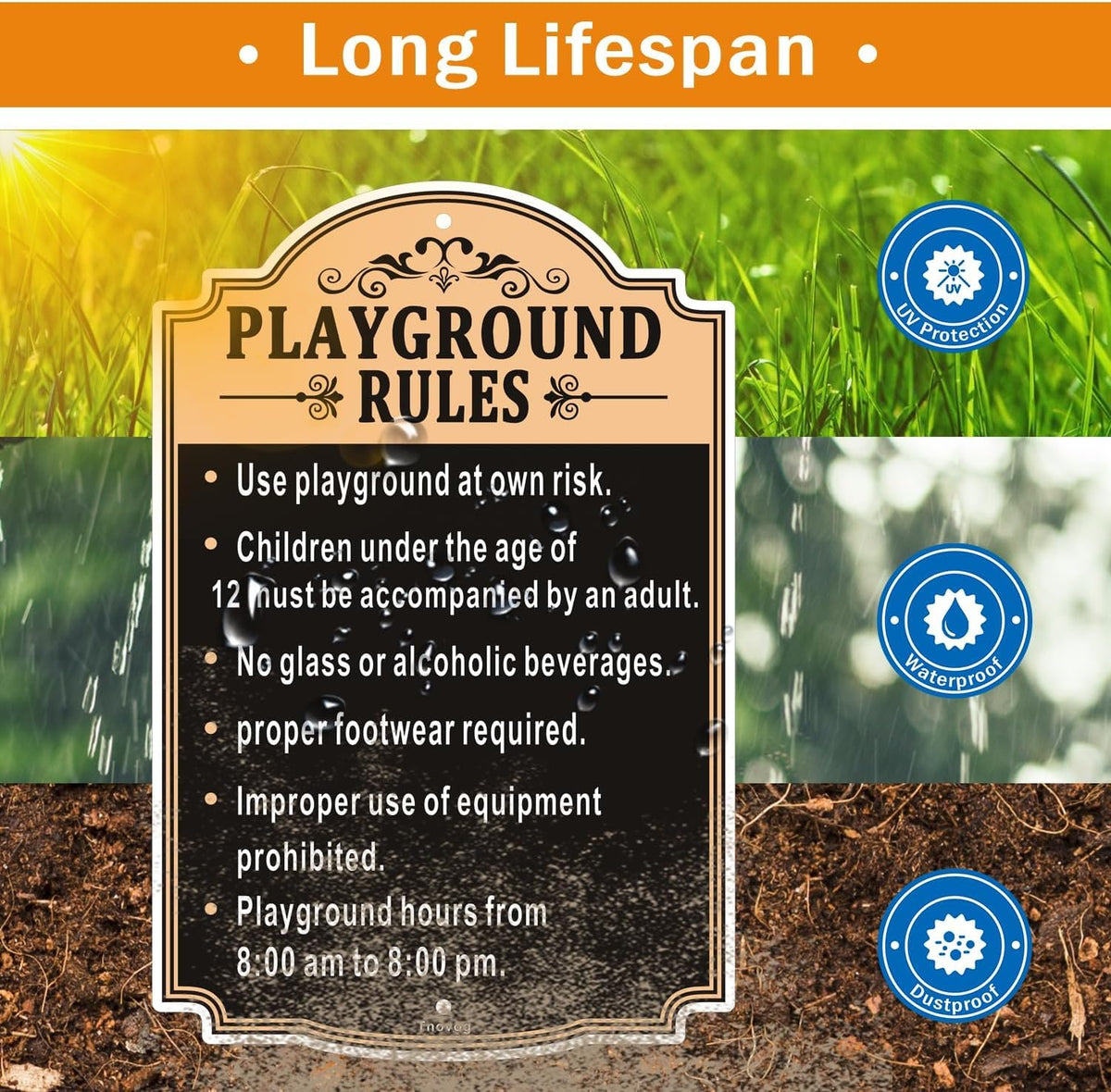 Playground Rules Sign Playground Signs Kids Children Adult Safety Traffic Sign 12x18 Inches Metal Reflective Sturdy Rust Aluminum Weatherproof Easy To Install Outdoor 2 Pack