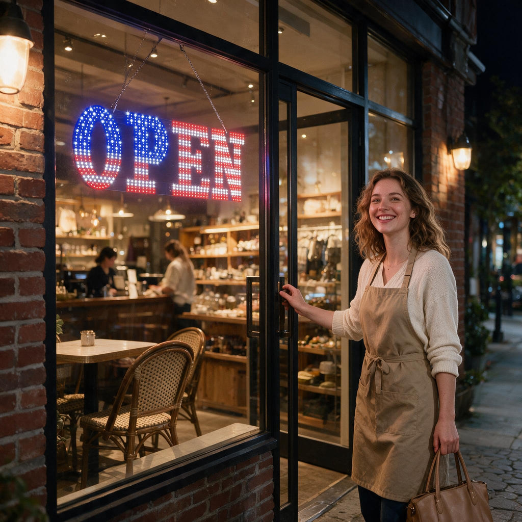 LED Open Signs for Business, HETAIJIE 30" x 10" Large super Bright LED open Sign, Dimmable US Flag Design Storefront Display, 12 Modes Flashing for Shop Bar Cafes Window (High Brightness) 30*10inch