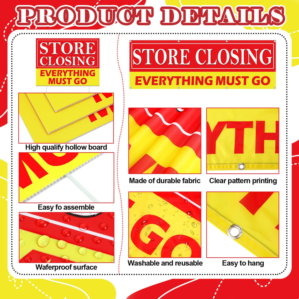 4 Pcs Store Closing Banner Signs Kit with Stakes and Grommets