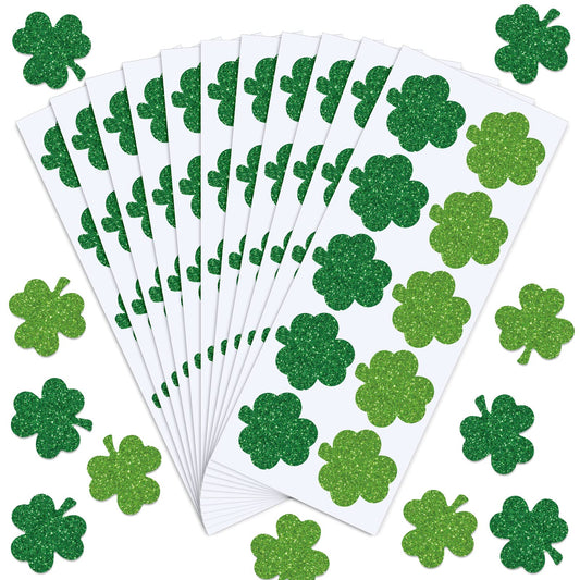 Whaline 500Pcs St. Patrick's Day Stickers Glitter Green Shamrock Shape Stickers 1.5Inch Lucky Clover Pattern Shinny Label Tag Self-Adhesive Stickers for Irish Holiday Party Box Cards Seal Envelopes
