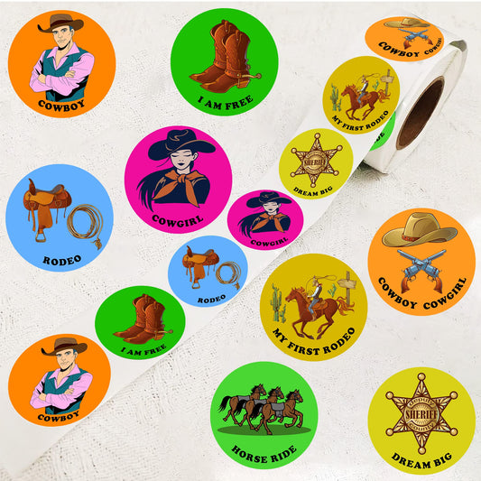500 Pieces Western Cowboy Stickers Party Favors Supplies Decorations Wild Horse Kentucky Animal Derby Birthday Labels Roll Decals Baby Shower