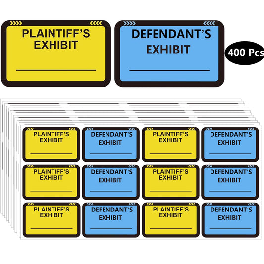 Legal Yellow Plaintiff's Exhibit Blue Defendant's Exhibit Stickers 1.65 X 1 Inches - Color-Coded Exhibit Labels 400 Pcs Blank File Folder Labels Tabs Legal Documents Report Divider for Offices Courts Yellow-blue