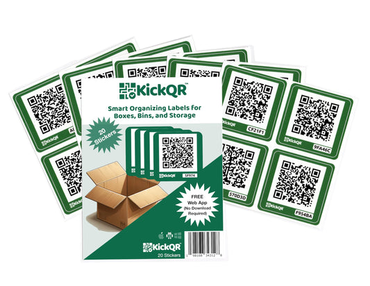 Premium QR Code Labels for Storage | KickQR Smart Box & Bin Organization and Inventory System | No Subscription Required | 20 Pack