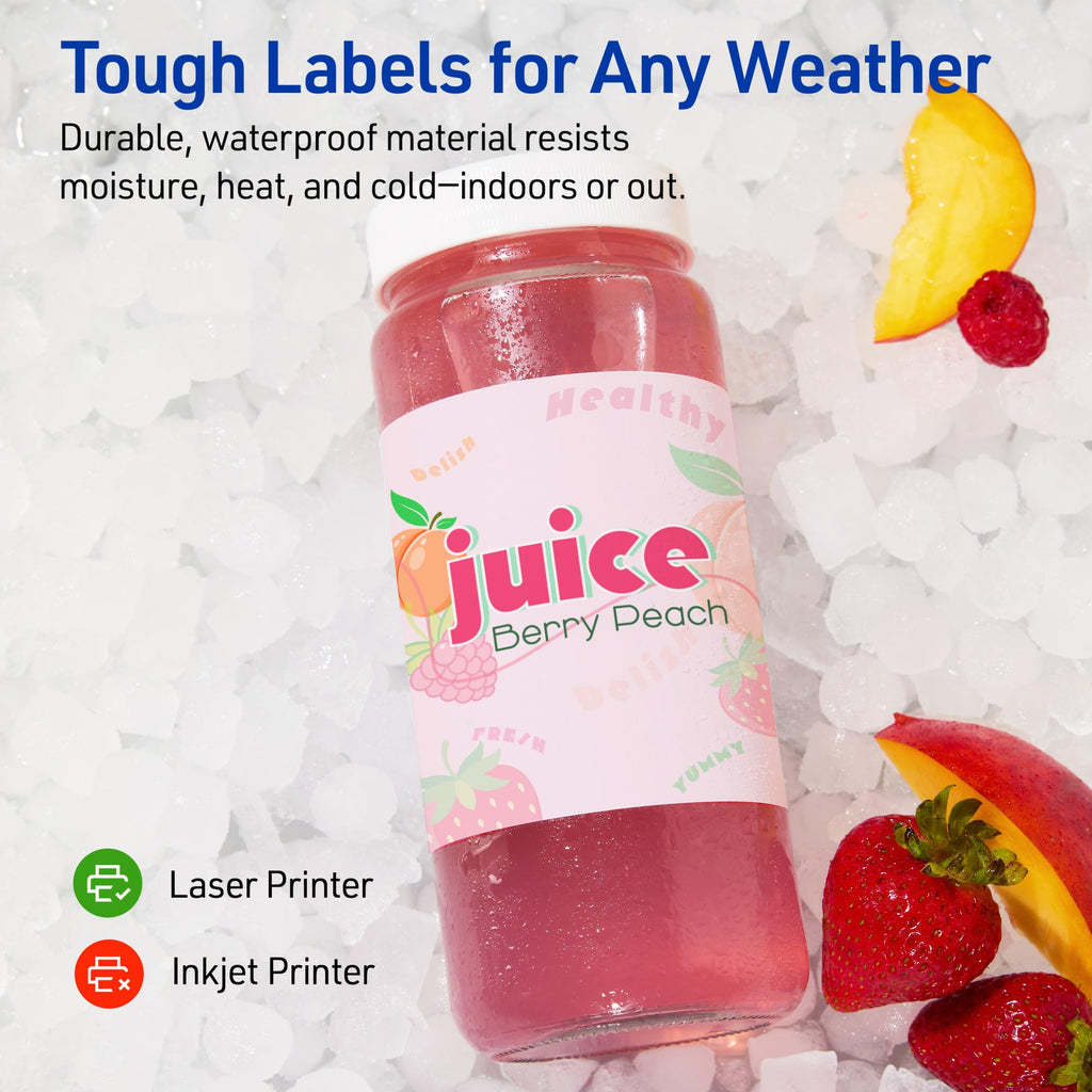 Avery Outdoor Waterproof Rectangle Labels with Sure Feed Technology, 4.75" x 7.75", White Film, Print-to-the-Edge, Compatible with Laser Printers, 50 Labels Total