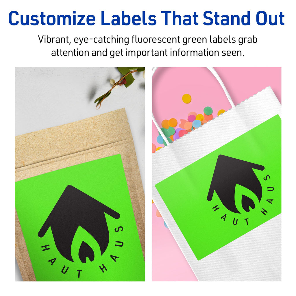 Avery® Printable Rectangle Labels, Sure Feed® Technology, 5" x 7", Neon Green Labels, Laser/Inkjet Printable, 40 Total, Great for Shipping and Packaging 40 labels