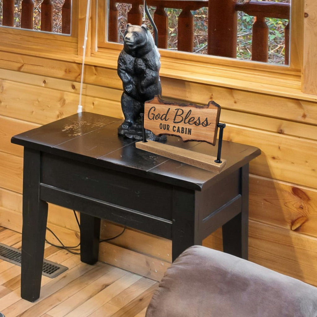 Rustic Cabin Wood Table Roller with Reversible Signs