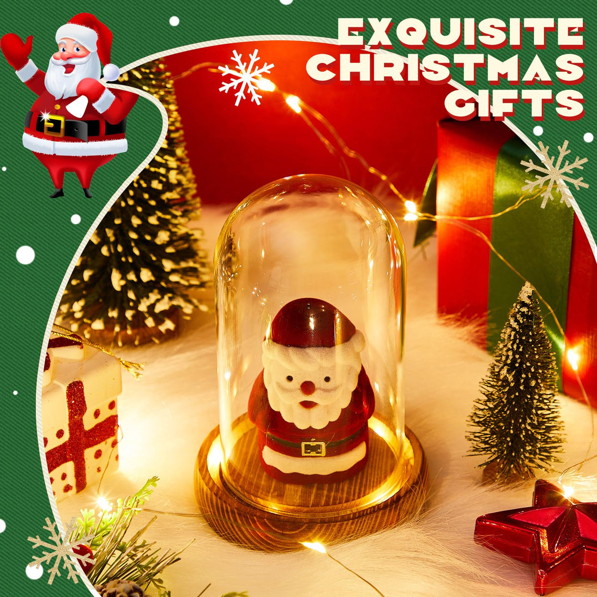 4 Pack 4.72'' x 2.76'' Christmas Glass Cloche Domes with Light Wood Base 4.72'' x 2.76''