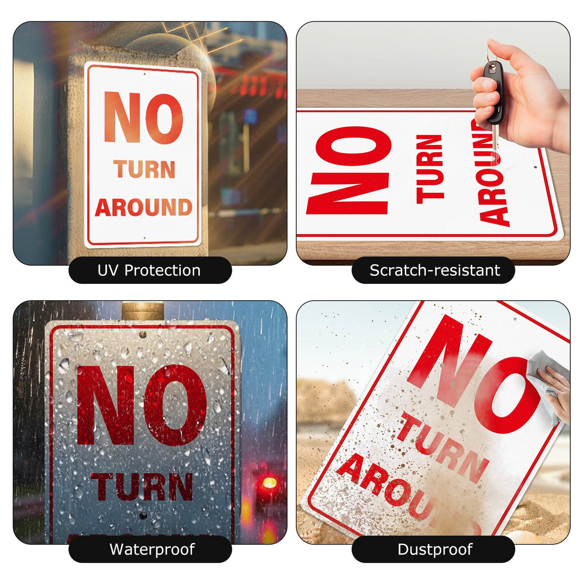 No Turn Around Sign 18 × 12 Inches for Driveway, Roadway, Dead End