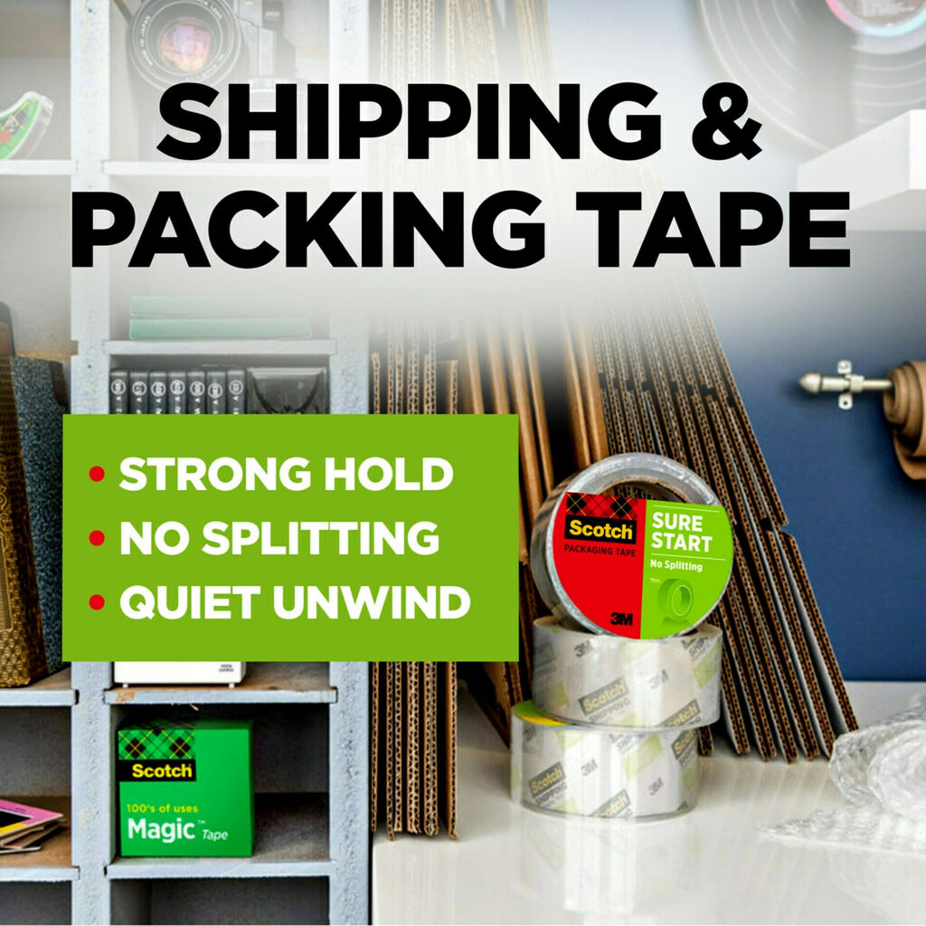 Scotch Sure Start Packing Tape Refill, 1.88 in x 54.6 yd, 6 Rolls