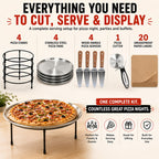 Pizza Stands for Party, 4 Riser Set with Pans and Servers & Cutter