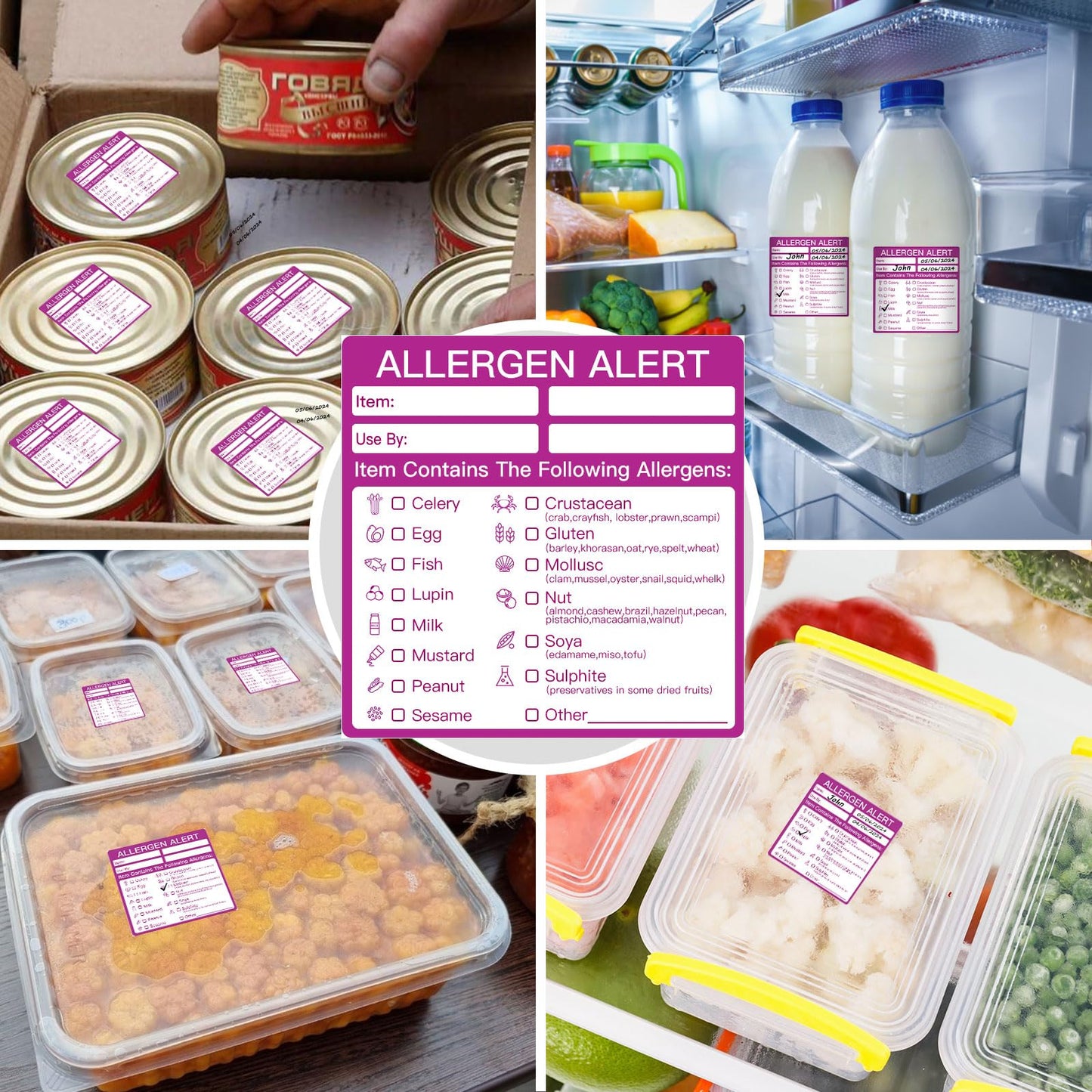 Food Allergen Warning Labels Stickers, 240PCS Food Labels to Denote Allergy Warnings,Food Allergy Labels for Commercial Kitchens and Catering Outlets（5 x 5cm）