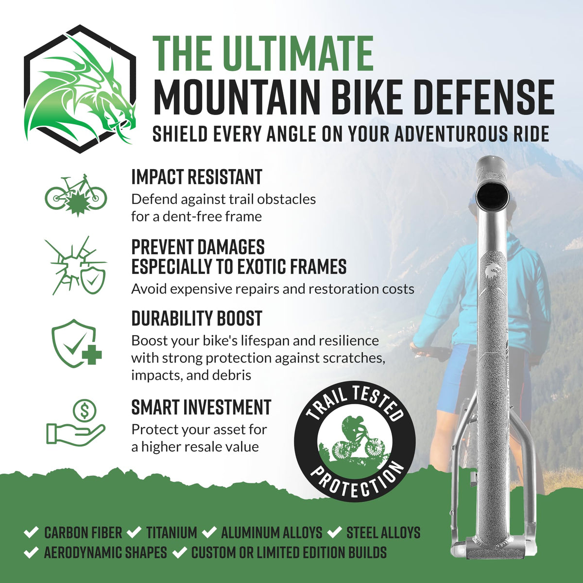Dragon Grips Mountain Bike Frame Protection Tape, 20 Pcs MTB Frame Protection Film for Toptube, Downtube, Chainstay, Rear, Fits All Mountain Bikes, Waterproof Bicycle Decals Clear