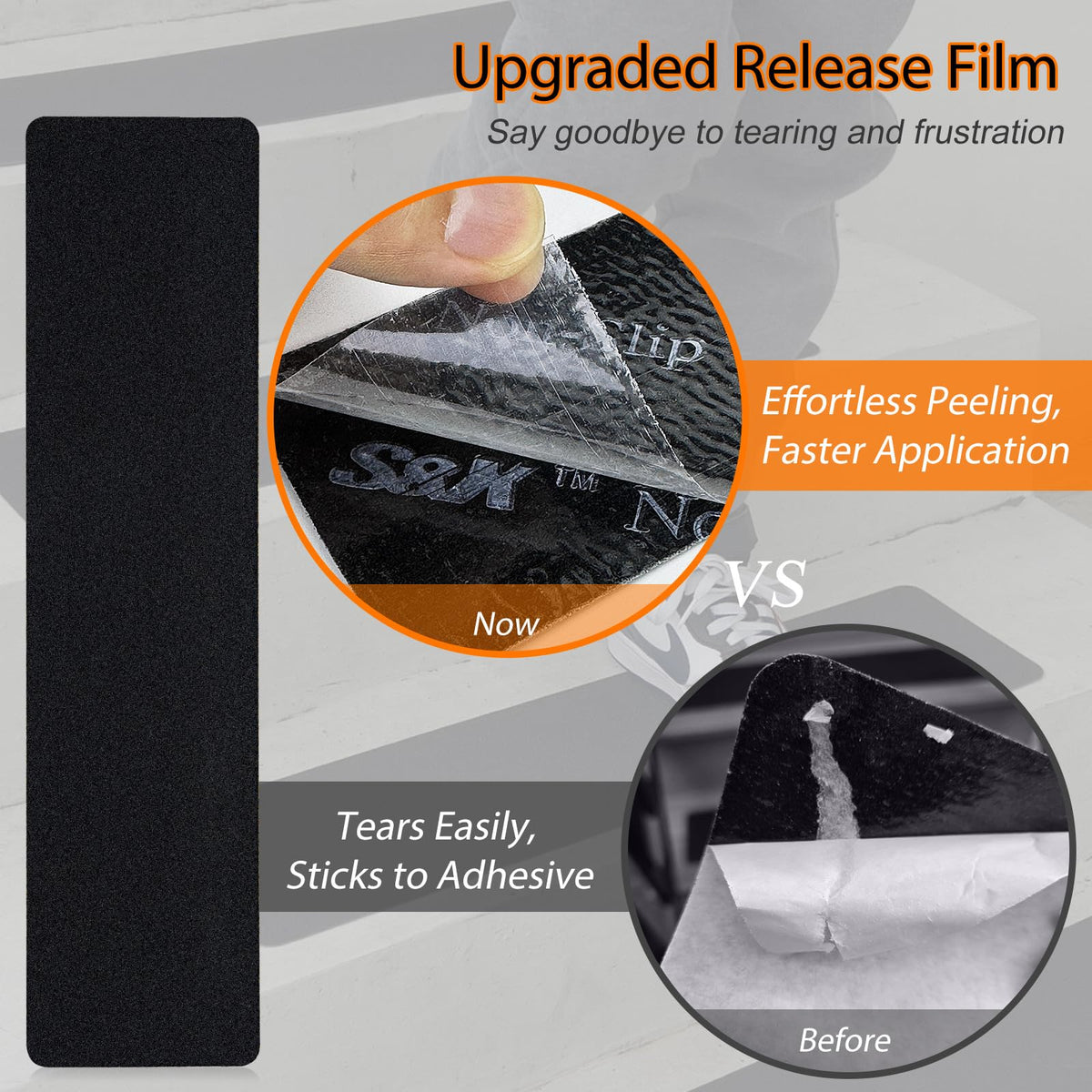 S&X Stair Treads Non-Slip Outdoor Grip Tape, 12-Pack, 6” x 30” Pre-Cut Anti Slip Tape, Black 6" x 30"