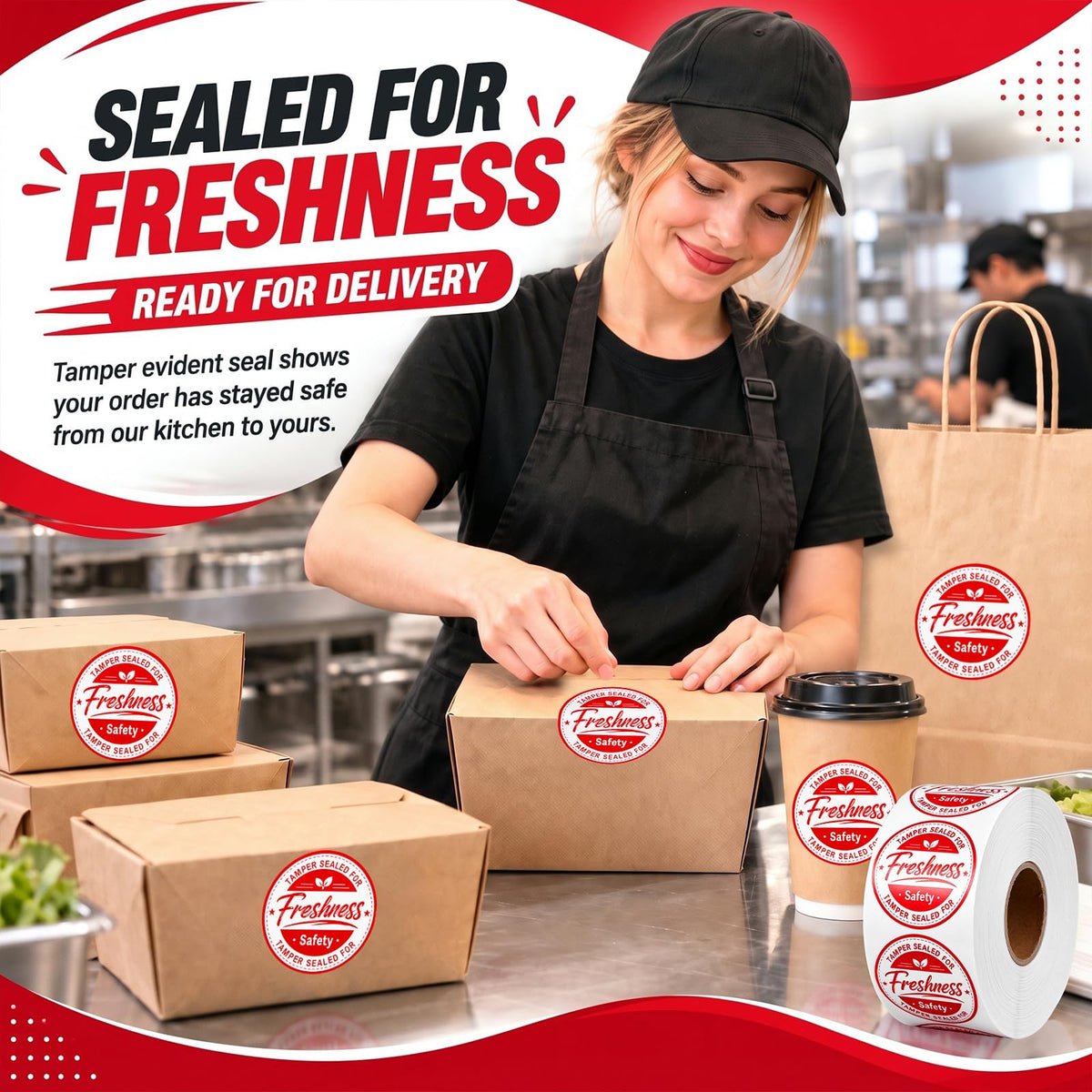 1000 Pcs Food Delivery Tamper Evident Sticker, 2 Inch Round Label
