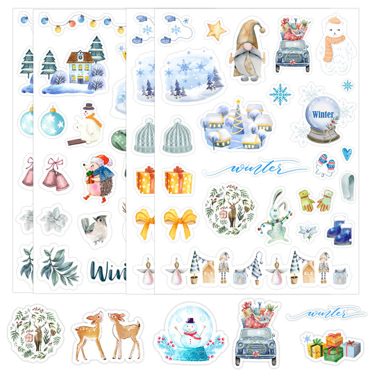 Winter Stickers Holiday Labels Hello Penguin Snowman Snowflakes Stickers for Christmas Teachers Classroom Party Favor 4 Sheets