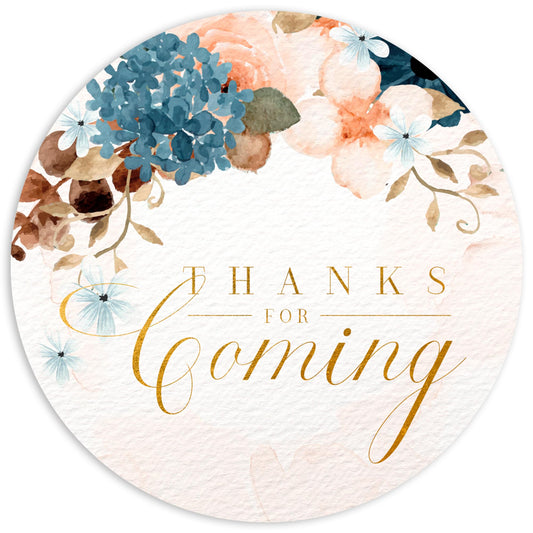 Mobiusea Creation Blue Dusty Blush Pink Floral Thank You for Coming Stickers | 2 inch | Gold Foil | 60pcs Waterproof Thank You Stickers Wedding Labels for Wedding, Bridal Shower, Baby Shower