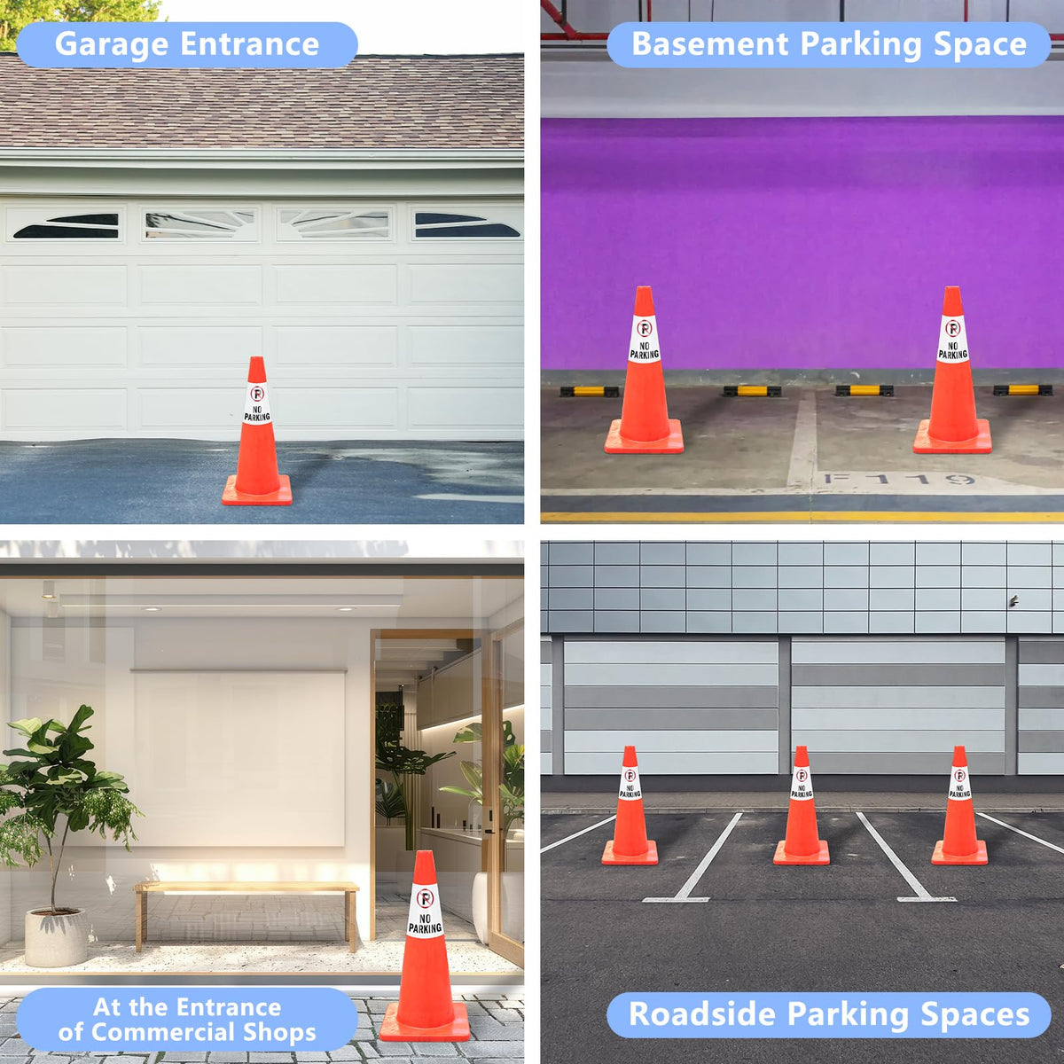4 Pack No Parking Cones Message Sleeve, 360° Bright Reflective Cones Sleeve 4 Pack