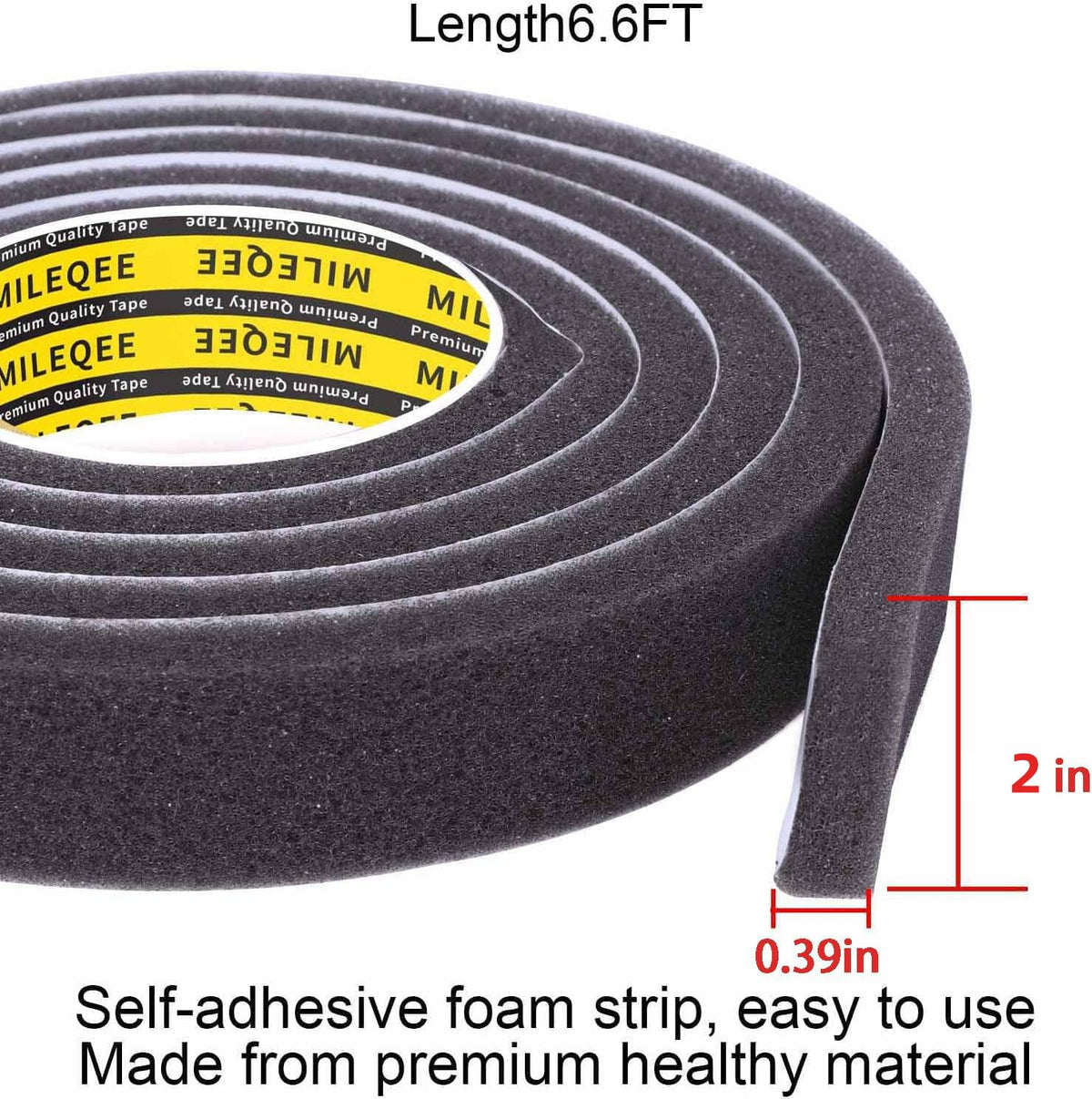 Single-Sided Adhesive Foam Tape Low-Density, Super Soft Easy Adjust Sealing Strip for Window Door Air Gap, Sponge Draft Blocker and Sound Reducer, 1.96in x 6.6FT Black 1PACK 1.96in x 6.6FT