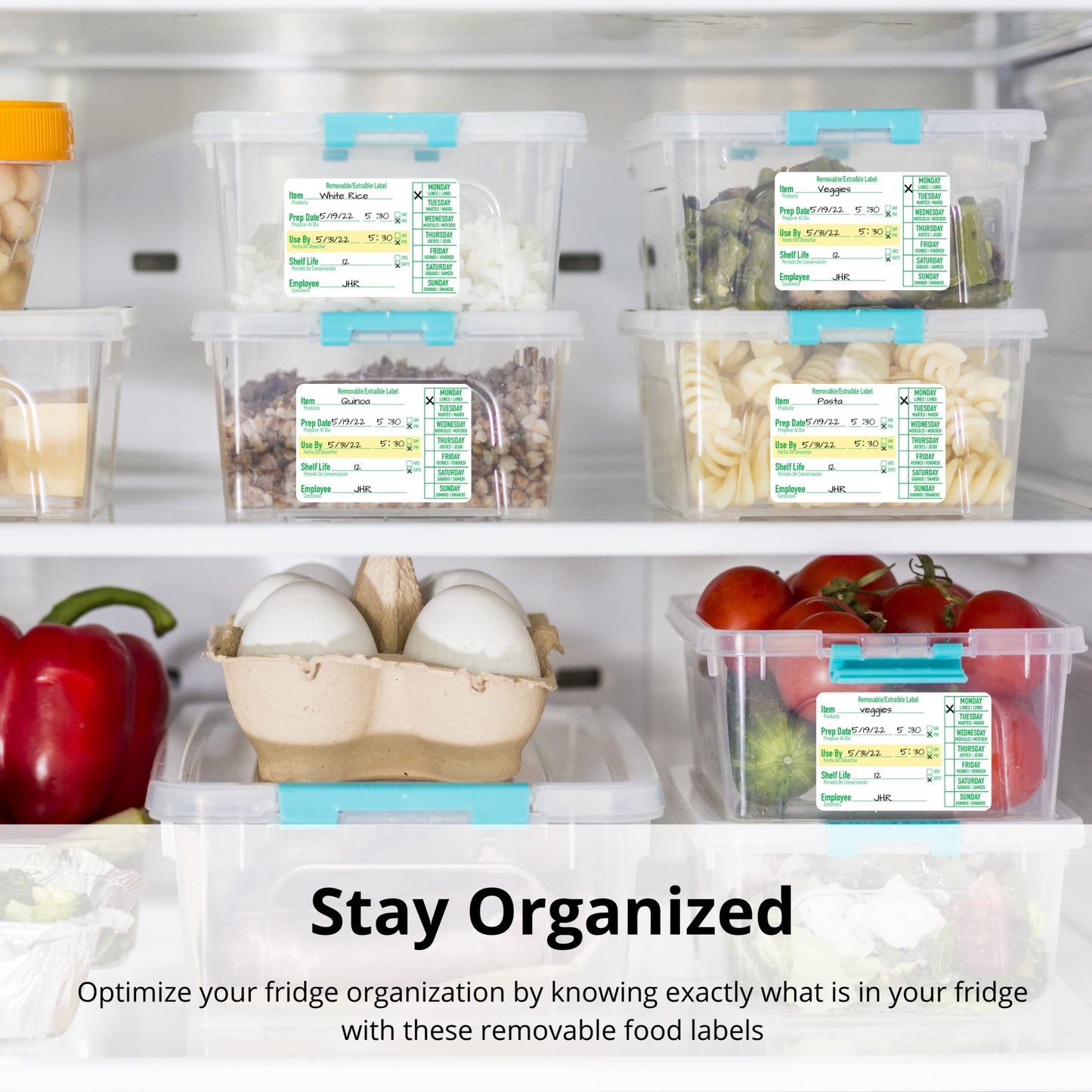 Labels for Food Containers 2x3, 250 Food Labels Stickers, Kitchen Labels, Freezer Labels, Removable Labels for Food Containers, Food Storage Labels, Freezer Labels to Write on, Freezer Tape