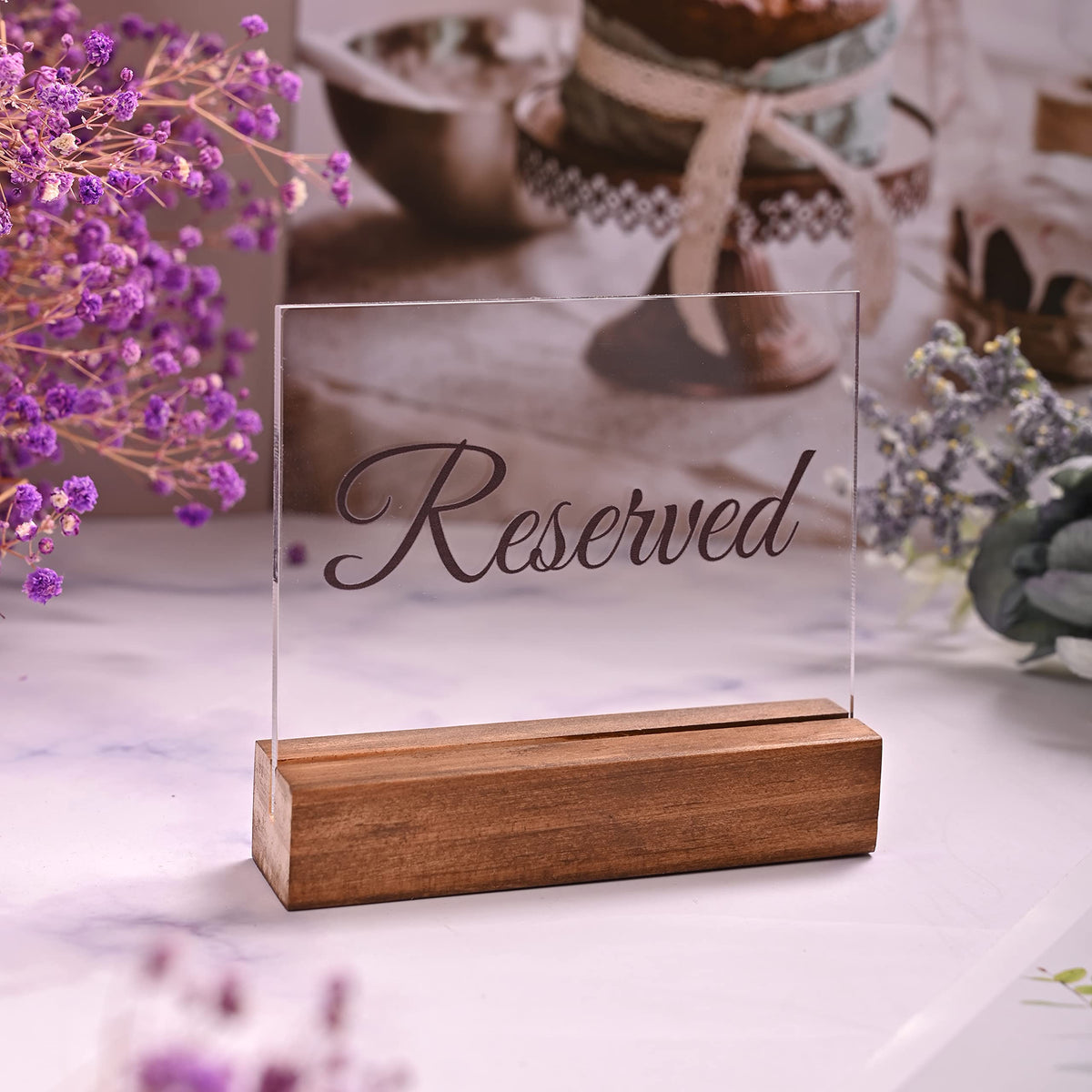 Sparkle Race Reserved Table Signs, 6-Pack Acrylic Reserved Signs for Tables Clear