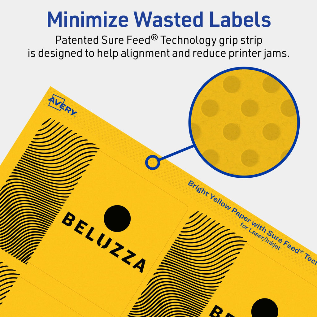 Avery Printable Rectangle Labels, Sure Feed Technology, 3" x 3-3/4", Bright Yellow Labels, Print-to-The-Edge, Laser/Inkjet Printable, 120 Total, Great for Candles and Ingredients 120 labels