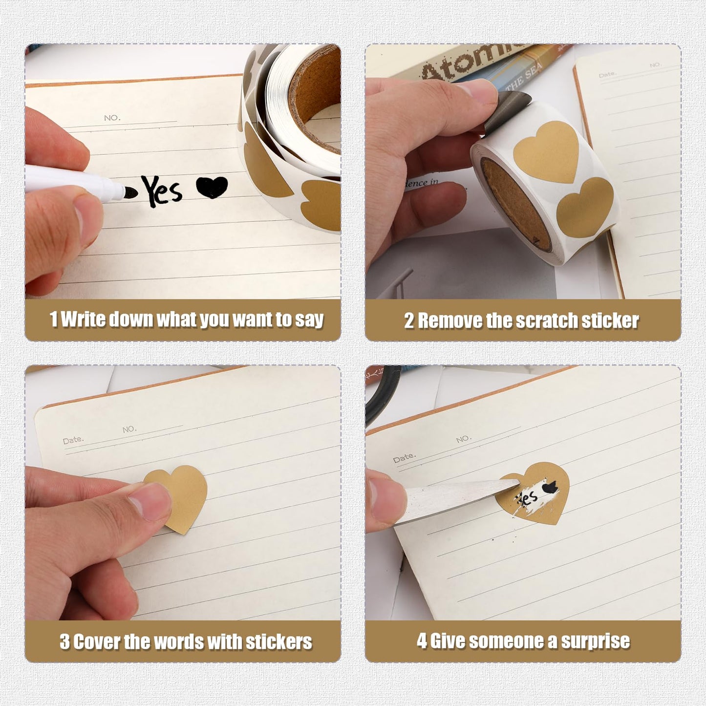 600pcs Scratch Off Stickers, 1in Heart Shaped Scratch Off Stickers Labels Self Adhesive Scratch Offs DIY Scratch Off Cards for Reward Card Lottery Tickets DIY (Gold & Silver)