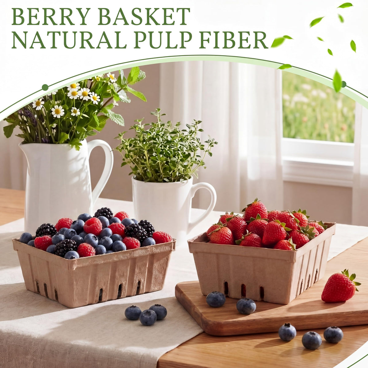 Reallnaive 20 Pack Natural Pulp Fiber Berry Baskets 3 Pint