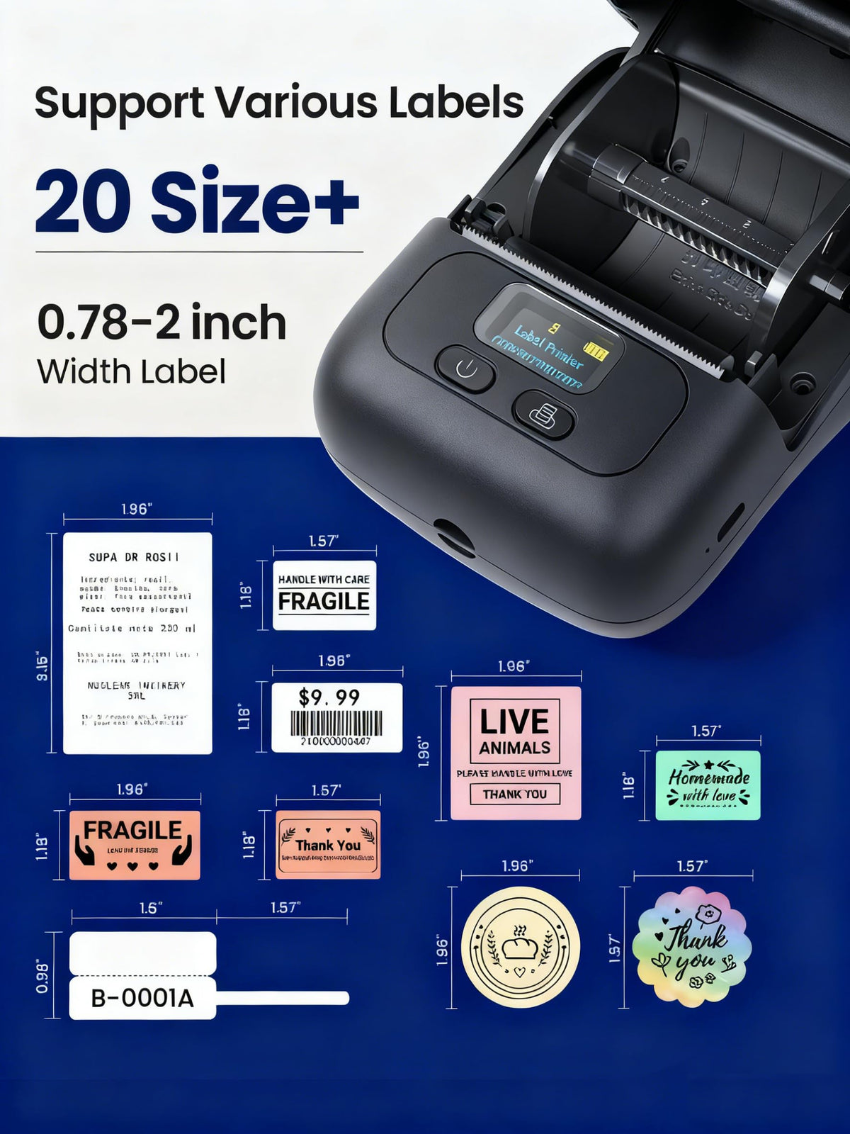 Phomemo M110 Label Maker Machine with Tape Thermal Label Printer Ebony Black 1 printer with 1 roll paper