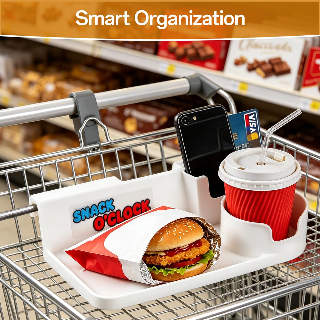 Shopping Cart Serving Tray with Dual Cup Holders & Phone Holder