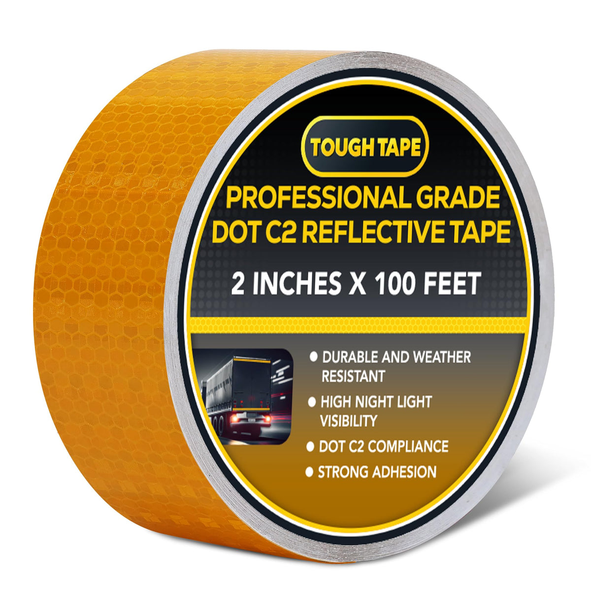DOT C2 Reflective Tape 2IN x 100 FT - Safety ReflectOutdoor Waterproof Conspicuity Tape - Orange Reflector Tape for Trailers, Vehicles, Boats - Strong Reflective Safety for Caution Warning Signs