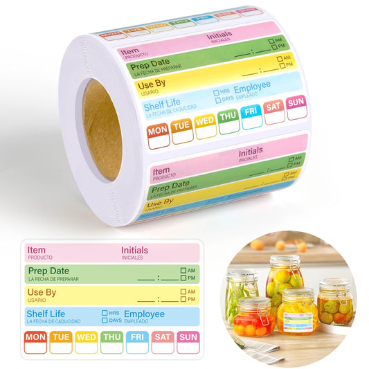 480Pcs Food Rotation Labels for Restaurant Self-Adhesive Removable Expiration Date Stickers for Reusable Containers Kitchen Supplies 3 X 2inch Multicolor