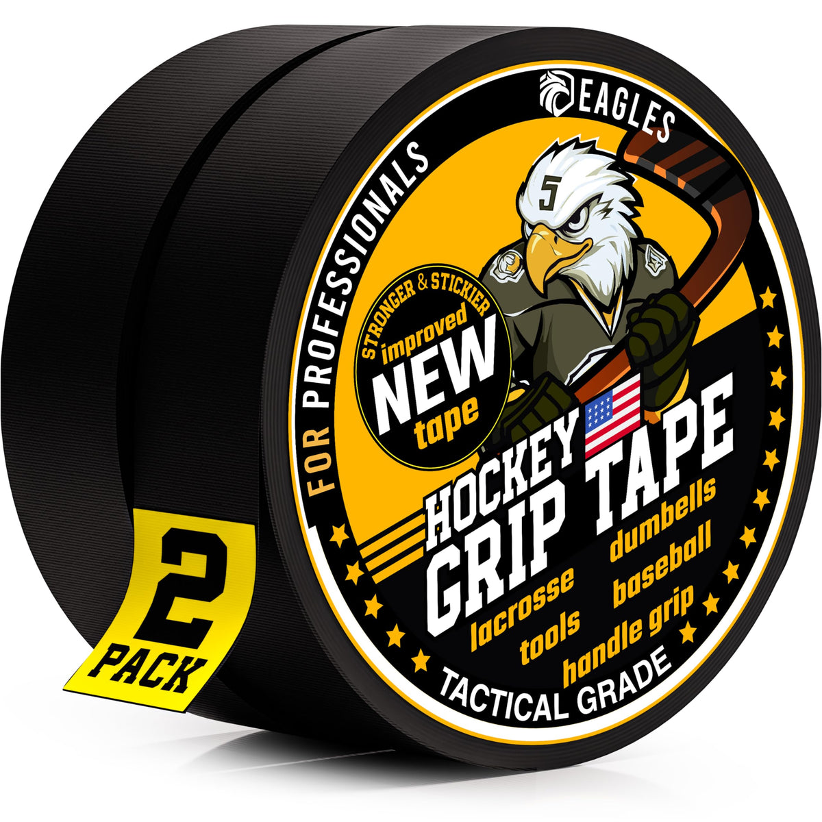 EAGLES 2 Pack Black and 1 Pack Clear Hockey Tape