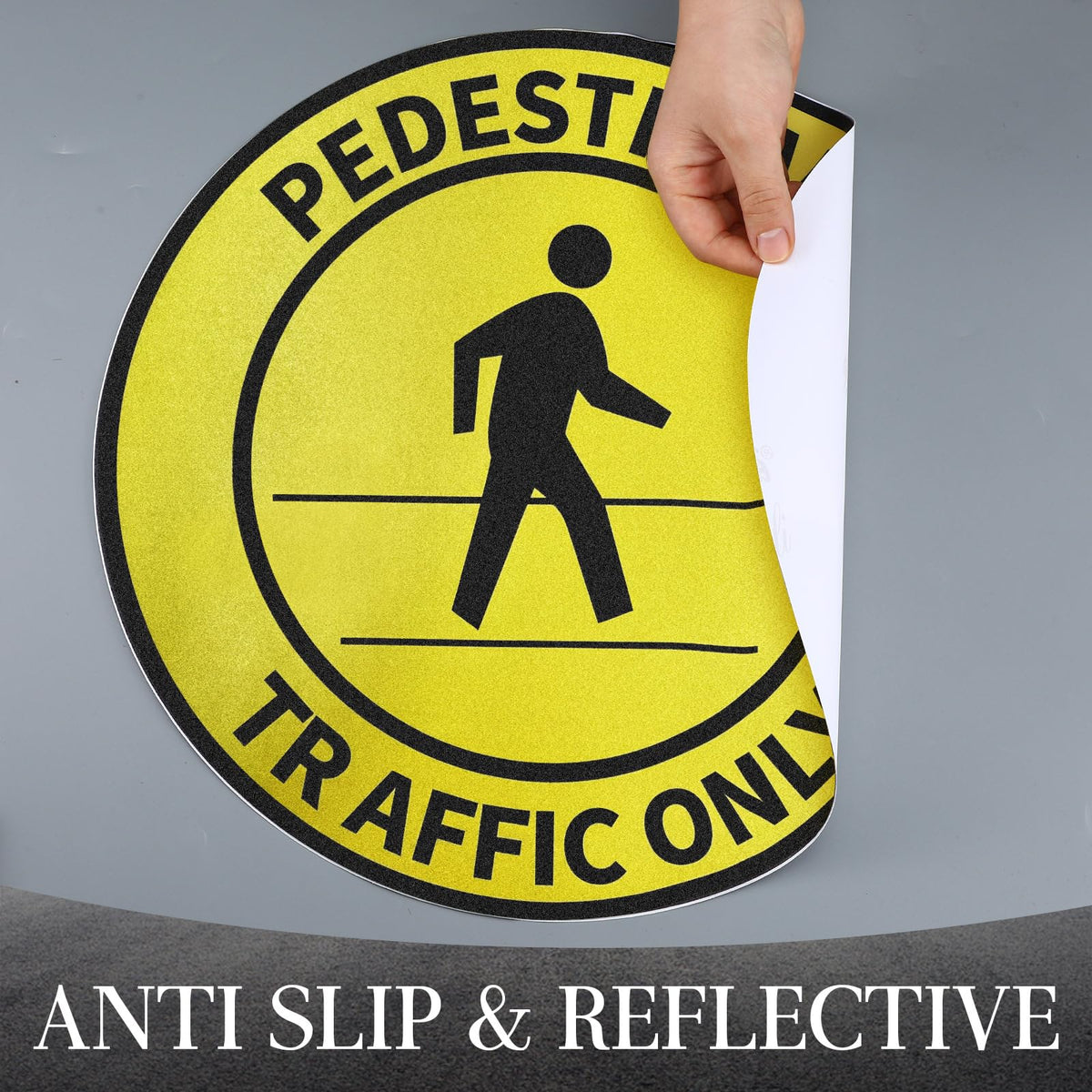 5 Pack Reflective Pedestrian Traffic Only Sticker Sign 17 Inch Round Pedestrian Safety Caution Sign Peel and Stick Adhesive Vinyl Anti-slip Floor Sticker