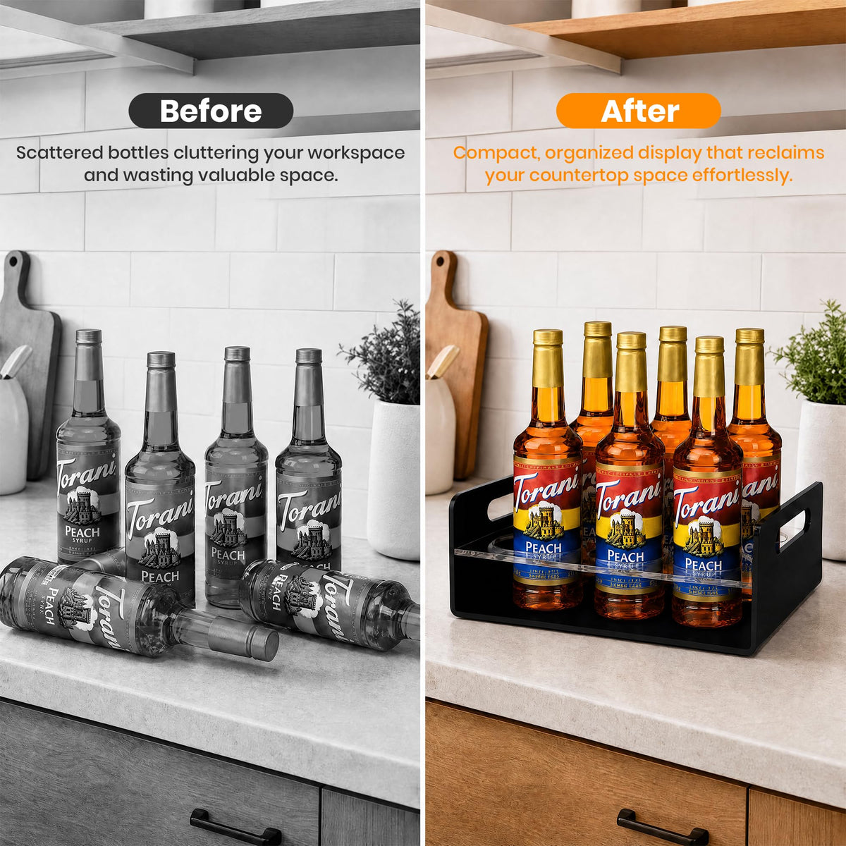 BOATWAY 6-Bottle Acrylic Coffee Syrup Organizer for Countertop