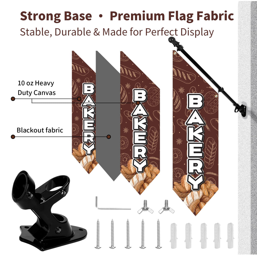 Farm Stand Bakery Flag with Pole Kit – 42x12 Inch Double-Sided Heavy Duty Canvas Banner for Outdoor Cake Shop, Business Sign, Storefront Advertising Decoration(Brown) Brown