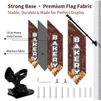 Farm Stand Bakery Flag with Pole Kit – 42x12 Inch Double-Sided Heavy Duty Canvas Banner for Outdoor Cake Shop, Business Sign, Storefront Advertising Decoration(Brown) Brown