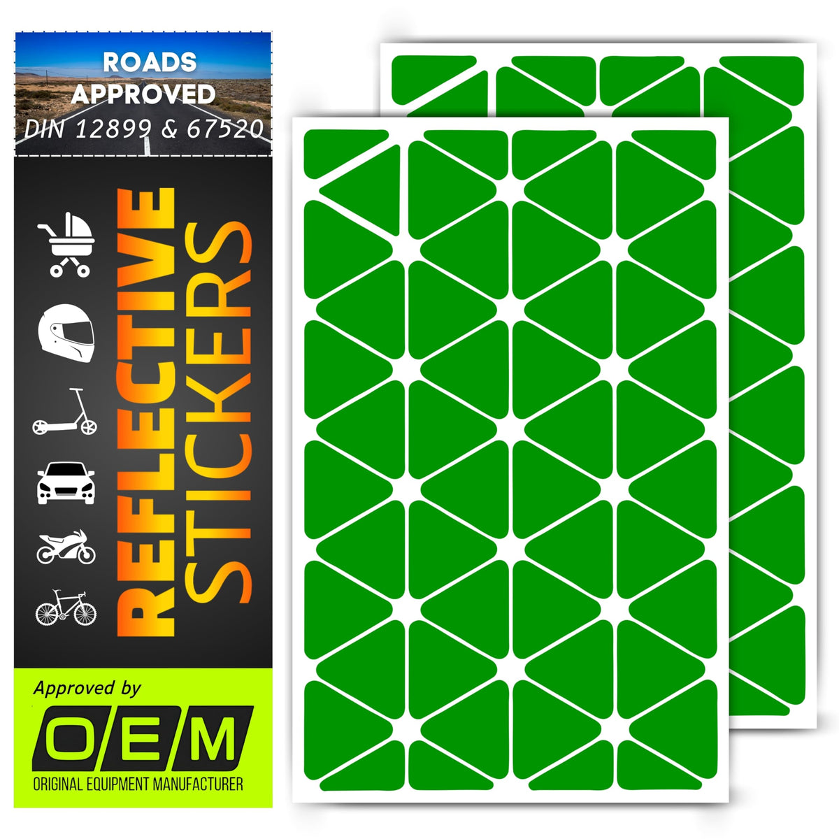 DIN 67520 Triangles reflectors Reflective Tape Stickers Trailers Cars Motorcycle Fire Helmet Rims Bicycle Decals Vehicles Mailbox Numbers Made with ORA FOL 5600 Material (White, 96Pcs) (Green) Green