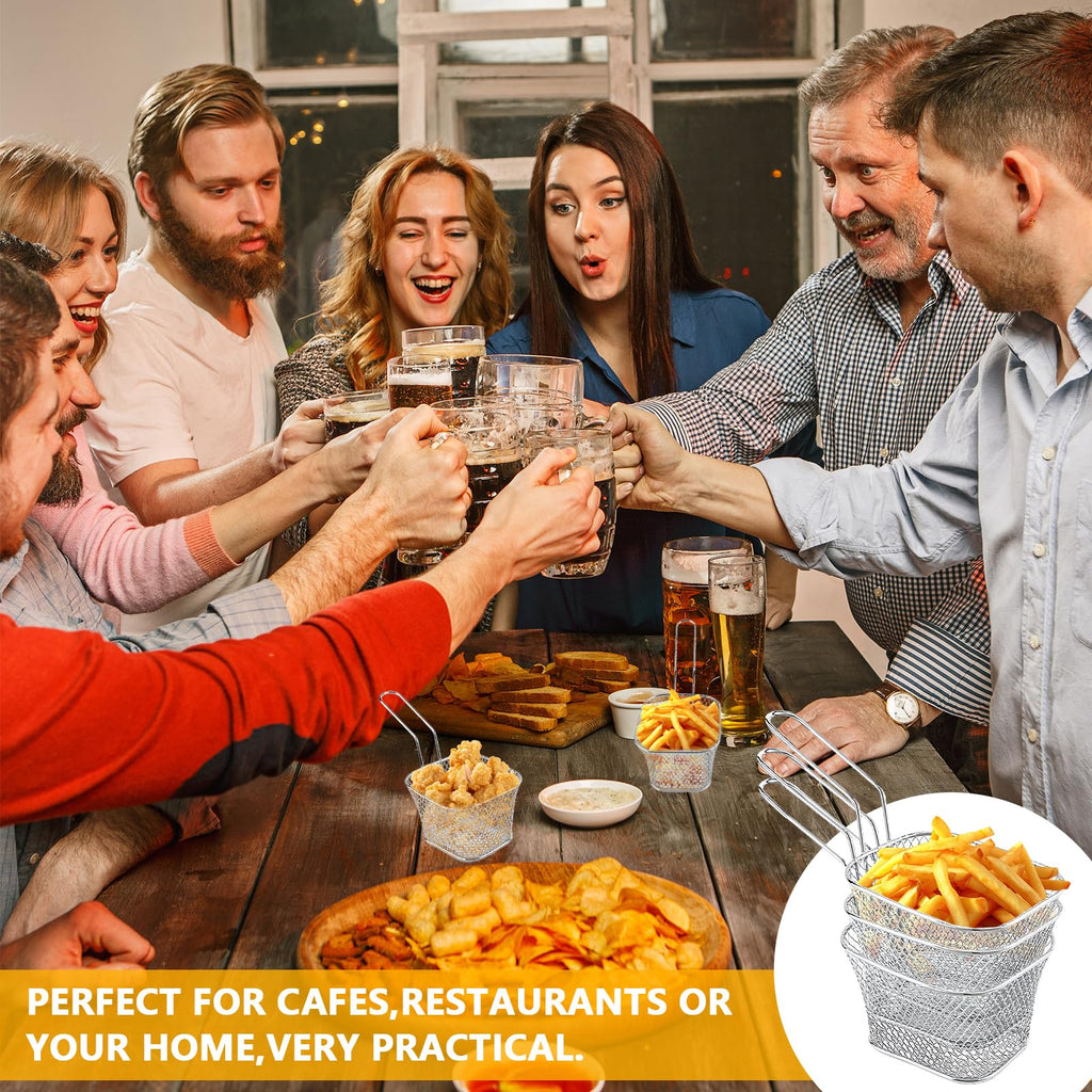12 Pcs Mini Square Fry Basket Bulk Stainless Steel French Fry Holder Food Baskets for Serving Fryer Container with Handle Reusable Small Deep Fryer Holder for Home Kitchen Decor (Silver)
