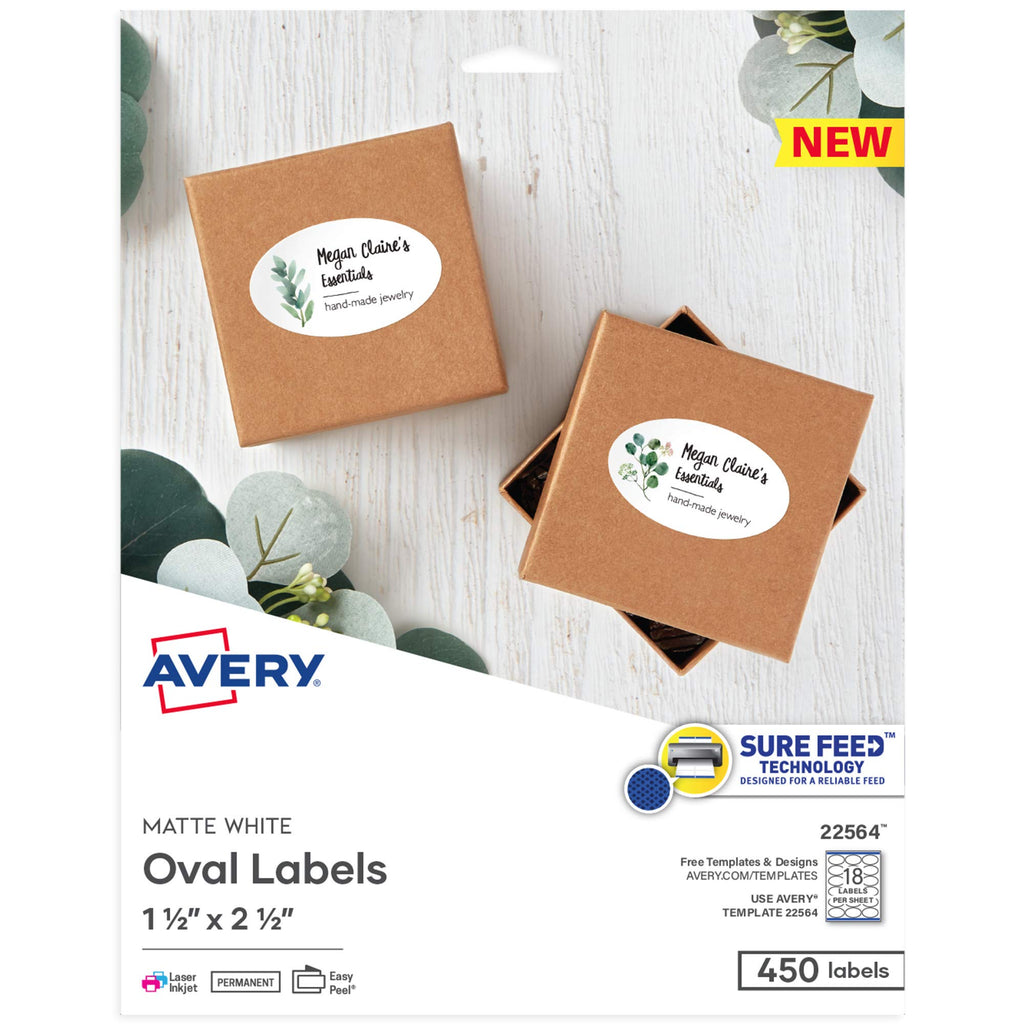 Avery Printable Round & Oval Labels, 2" & 1.5" Sizes, Matte White, 750 Customizable Labels