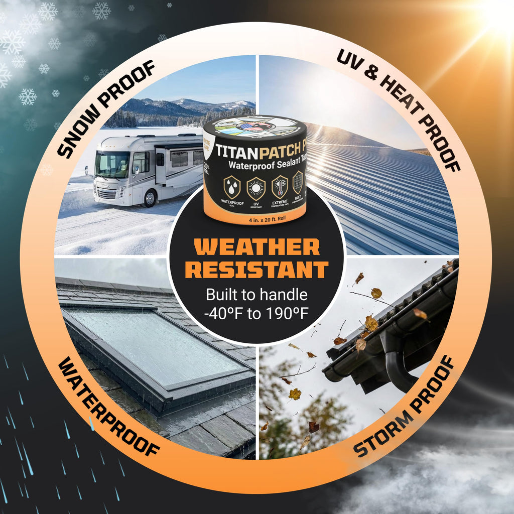 TITANPATCH PRO Waterproof Sealant Tape – Black 4" x20' – Stops Leaks Fast & Stays Sealed for 15+ Years – Sticks to RVs, Roofs, Pools, Boats, Gutters – Built for Harsh Weather (-40°F to 190°F) 4" x 20ft