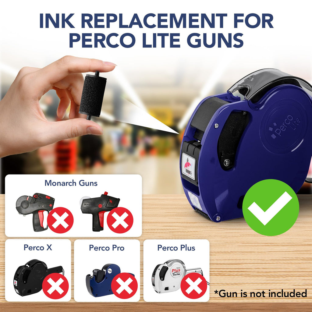 Perco Lite Pricing Gun Labeler Ink Rolls - Preferred Replacement Inkers for Perco Lite Price Tag Gun, Easy & Convenient Messy Free Ink Refill Even for Beginners (Pack of 10 Inkers) 10 Pack