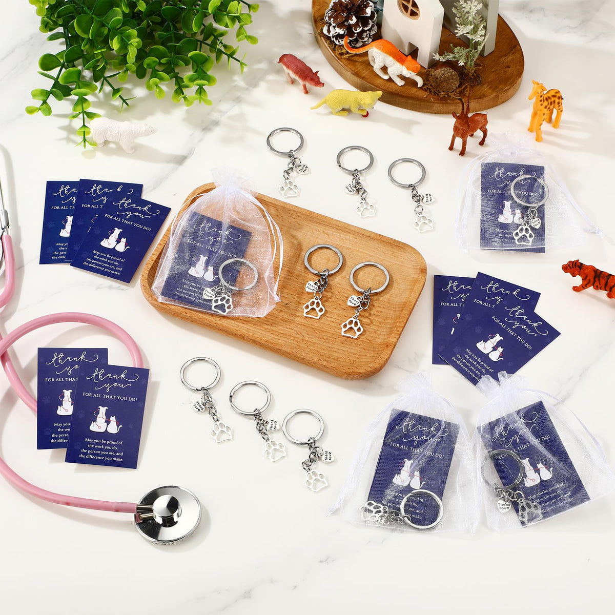 Xunyee Vet Tech Week Gifts Bulk Paw Keychains Cards 12
