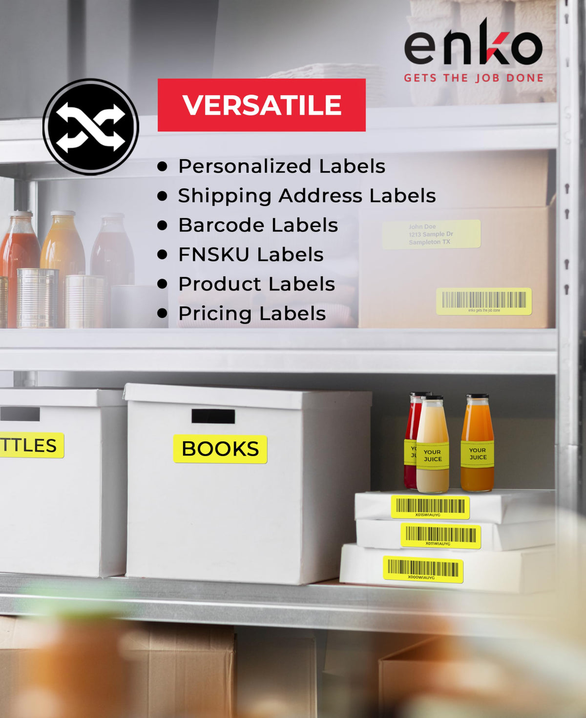 enKo 30252 6 Rolls | 2100 Yellow Return Address Labels (1-1/8 x 3-1/2 in)
