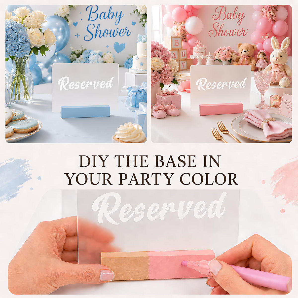 Acrylic Reserved Table Sign for Wedding with Beech Wood Base, 1 Set Frosted Reserved Table Sign (1 set)